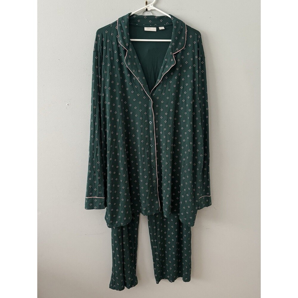 NEW Nordstrom Lingerie Long Sleeve Pajama Set Green Bug Foulard Size 3X